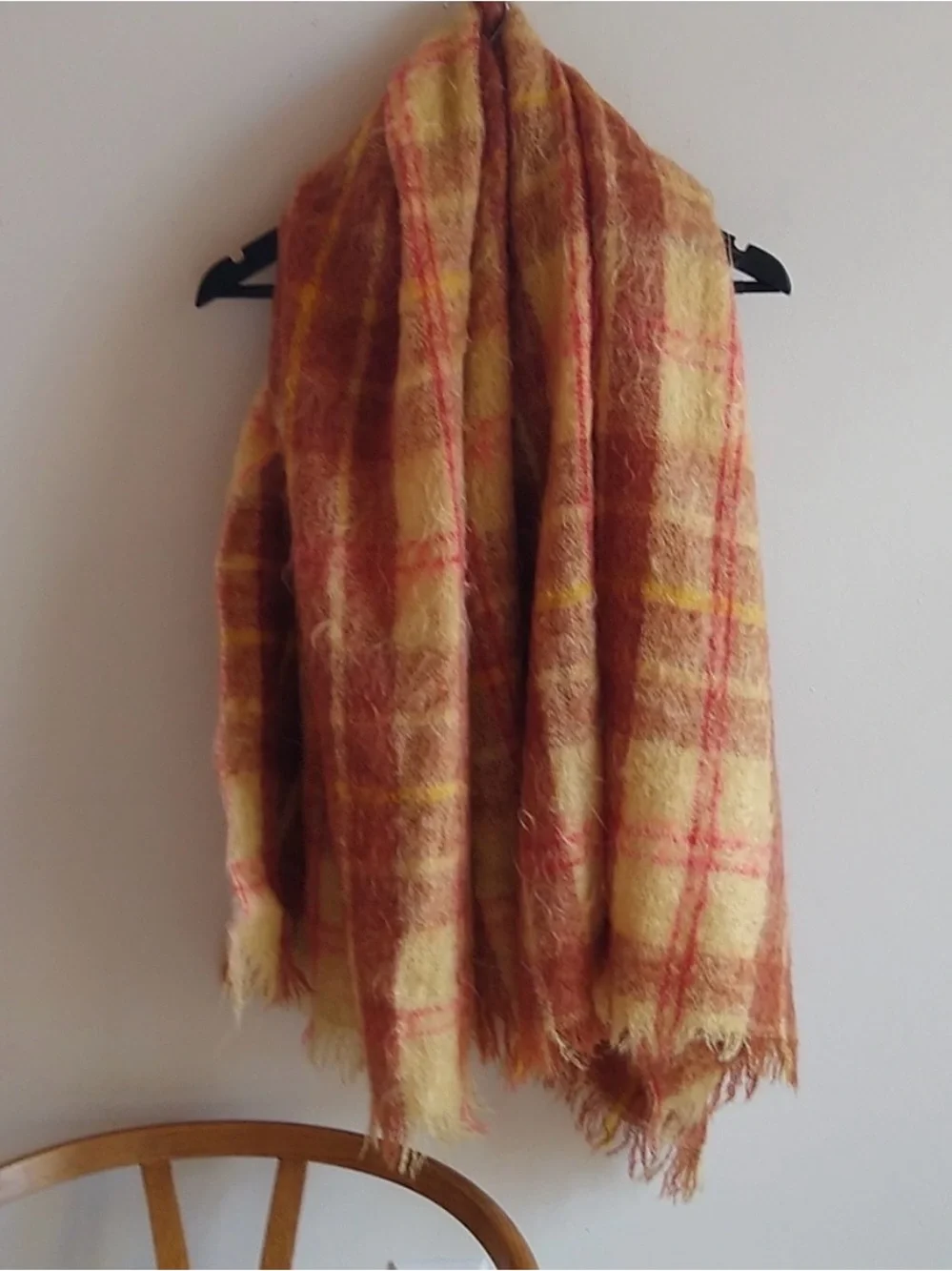 Vintage Mohair Plaid Hand-loomed in Scotland<Rust, Mustard & Cream Throw Blanket